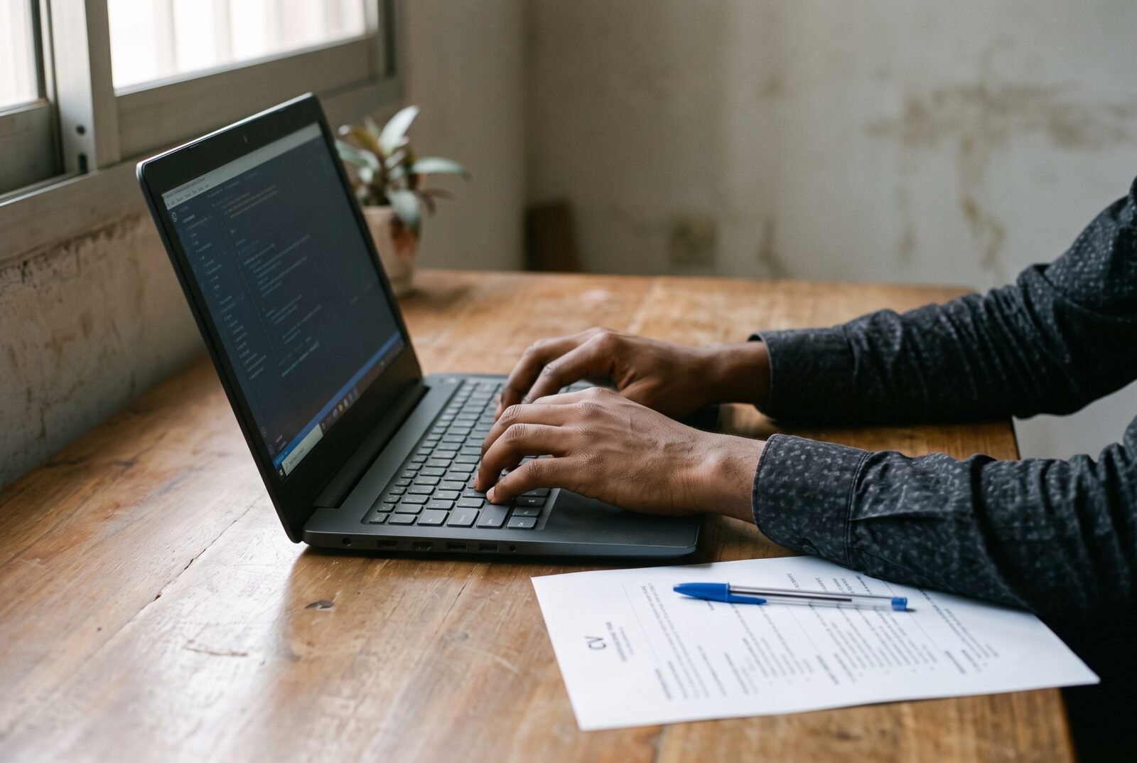 Mains sur un clavier lors d'un atelier CV et insertion professionnelle