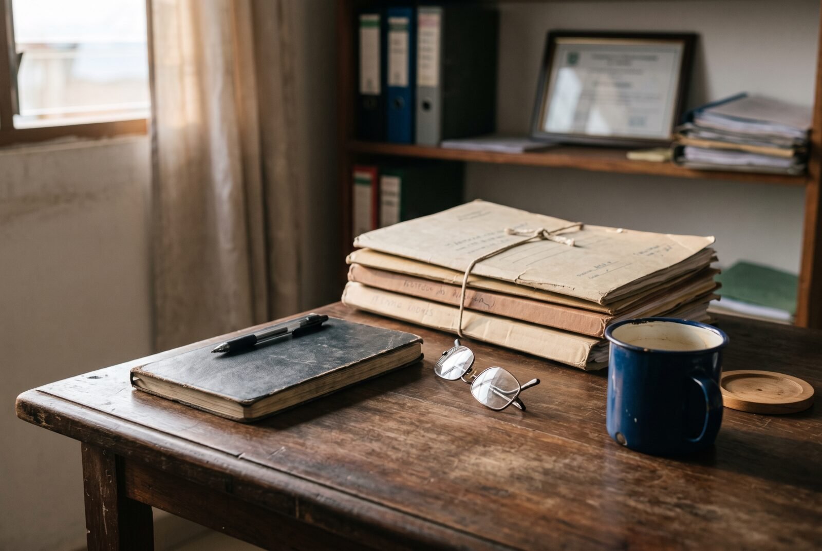 Bureau de la direction de l'association : carnet, lunettes et dossiers