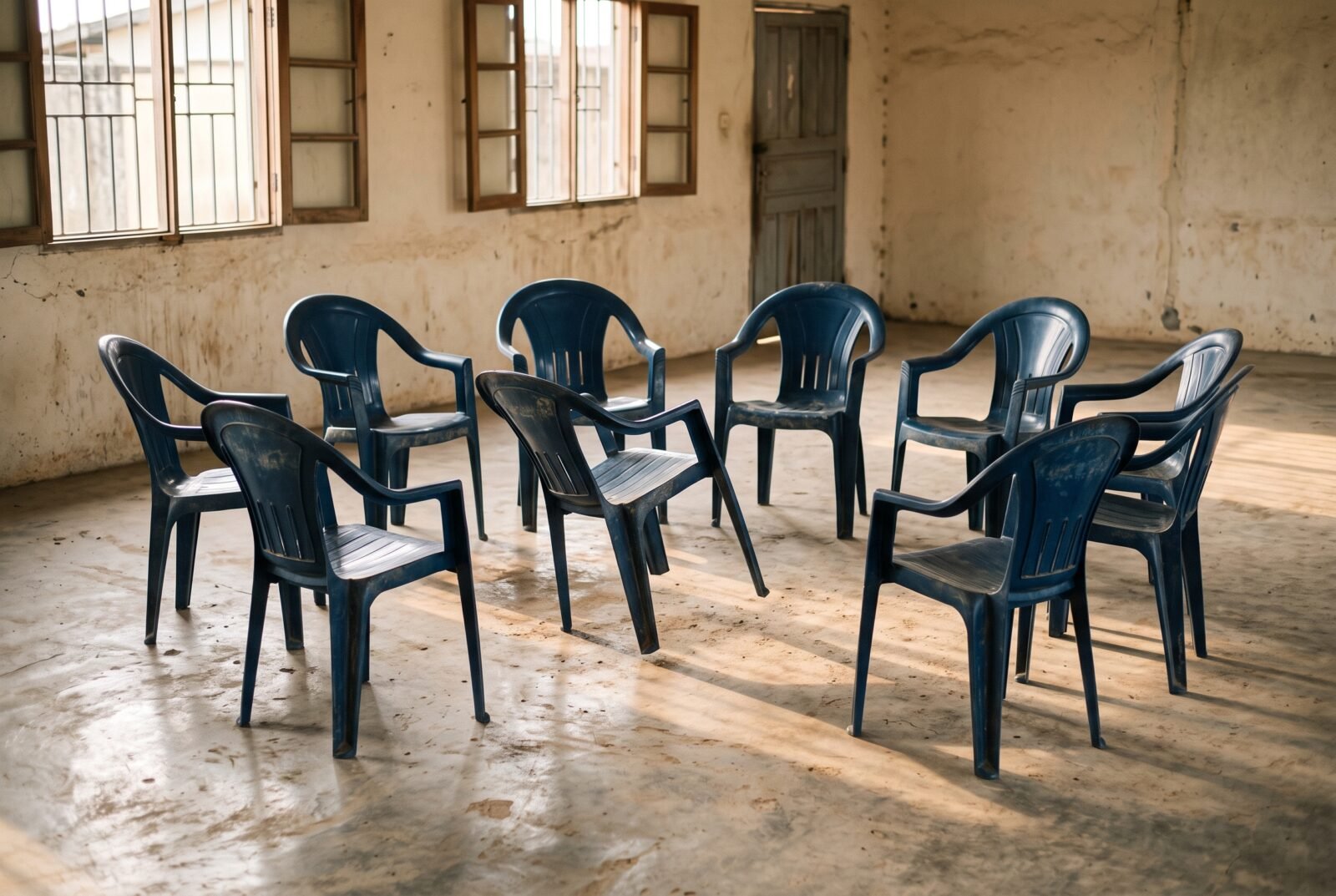 Cercle de chaises préparé pour un groupe de parole